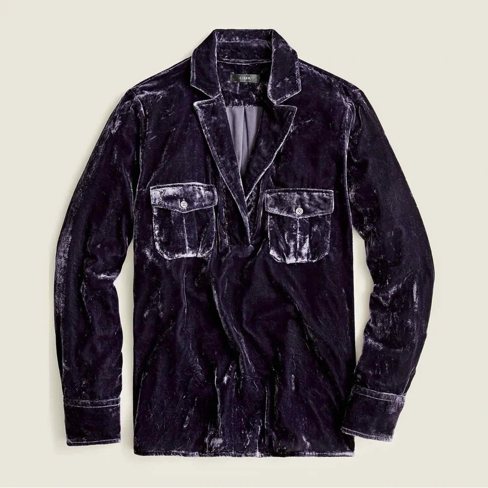 J. Crew ‘Velvet Patch-Pocket Popover Shirt’ in “Navy Twilight” Blue Size XS
